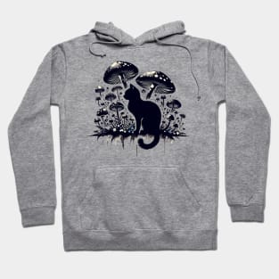 Funny Vintage Black Cat in Mushroom Garden Hoodie